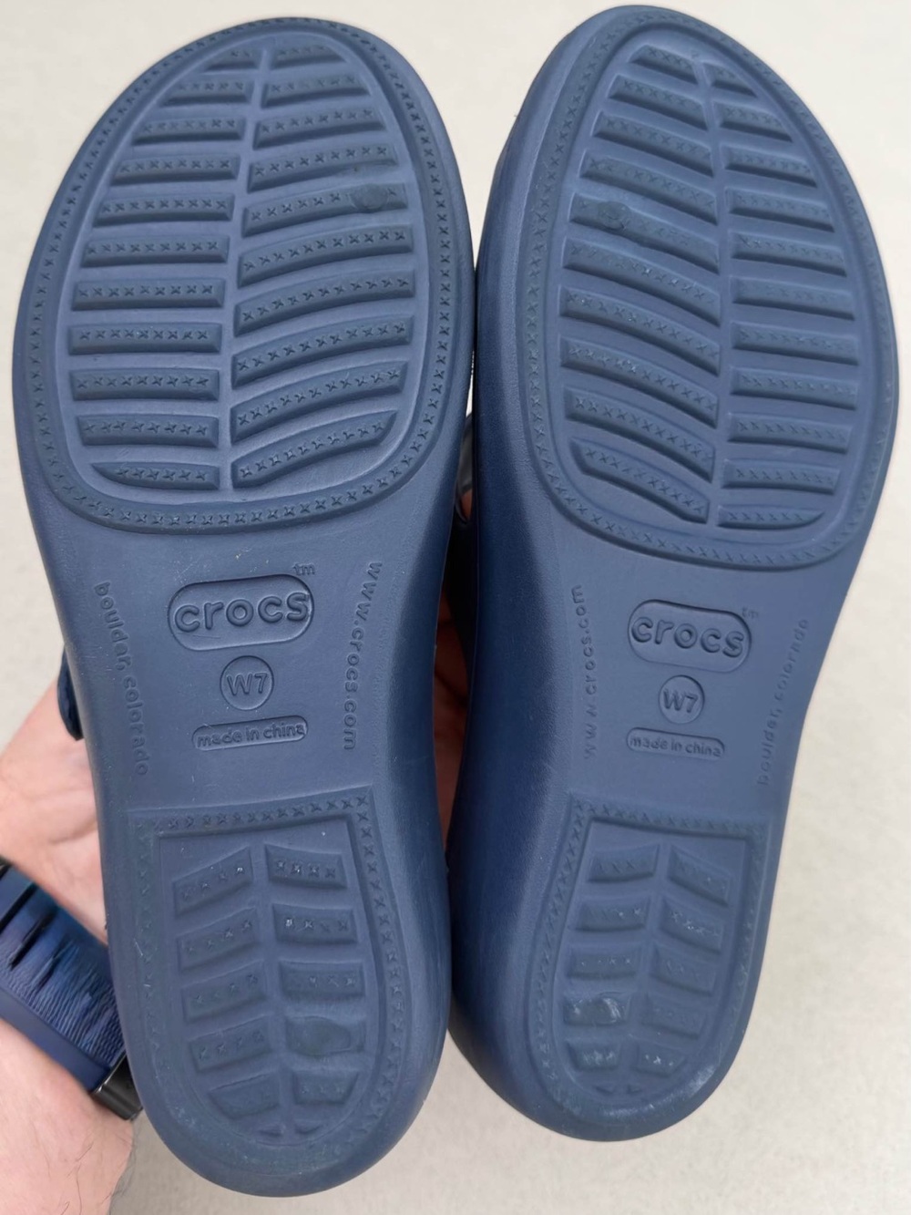 CROCS Women's Navy and Lavender Double-Strap Slide Sandals - Picture 2 of 5